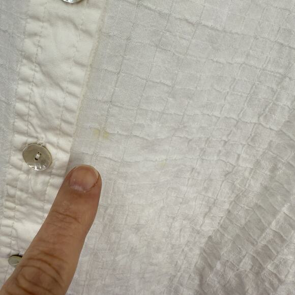 Eileen Fisher White Windowpane Weave Button Up 3/4 Sleeve Top Size PL/PG Minimal - Picture 5 of 11